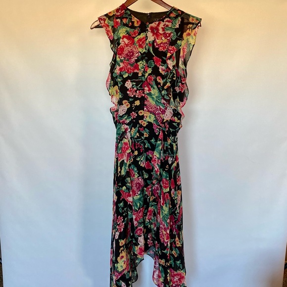 BCBGMaxAzria size 4 black floral sheer dress w/ cute button front detailing. - Picture 5 of 13